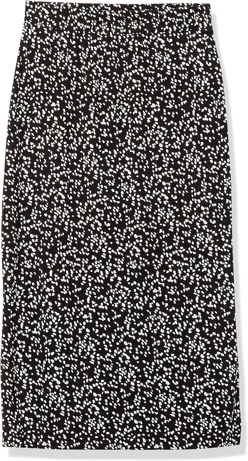 image:imageAmazon Essentials Womens PullOn Knit Midi Skirt with Elastic Waist SlitsBlack White Abstract Animal