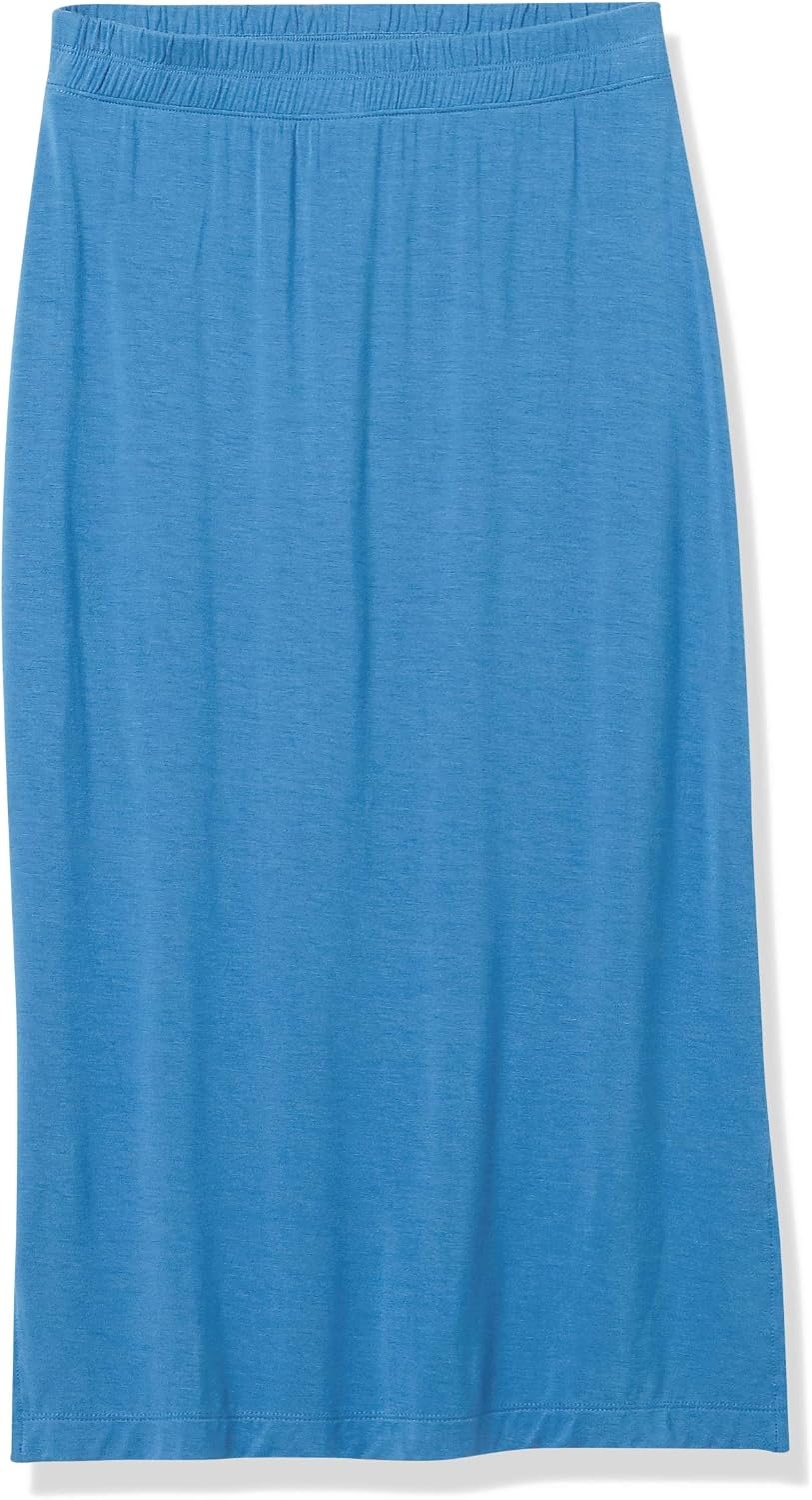 image:imageAmazon Essentials Womens PullOn Knit Midi Skirt with Elastic Waist SlitsBlue