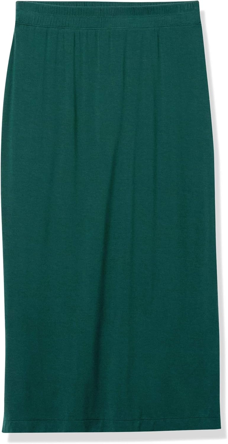 image:imageAmazon Essentials Womens PullOn Knit Midi Skirt with Elastic Waist SlitsBotanical Green