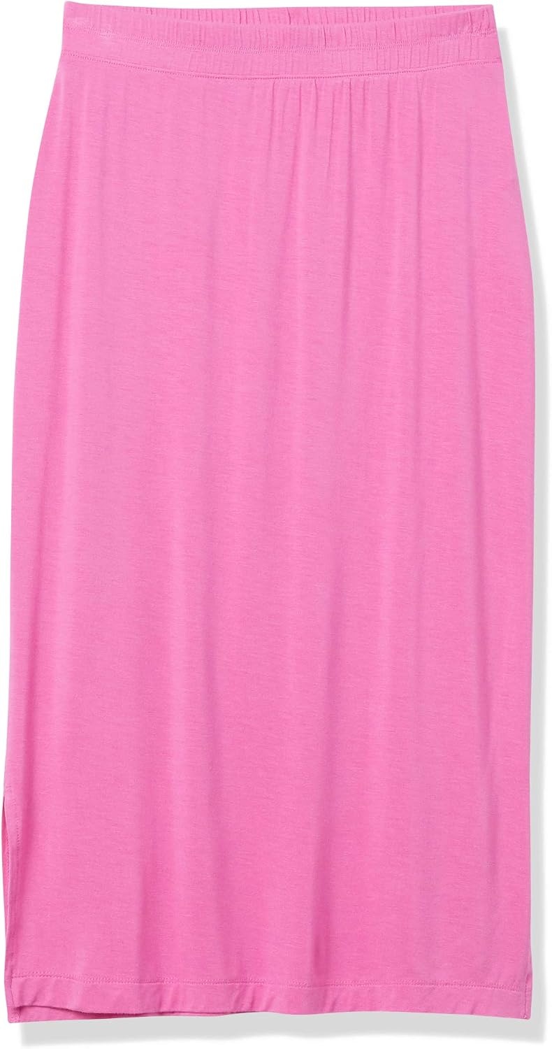 image:imageAmazon Essentials Womens PullOn Knit Midi Skirt with Elastic Waist SlitsBright Pink