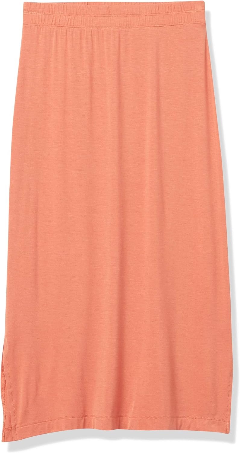 image:imageAmazon Essentials Womens PullOn Knit Midi Skirt with Elastic Waist SlitsClay