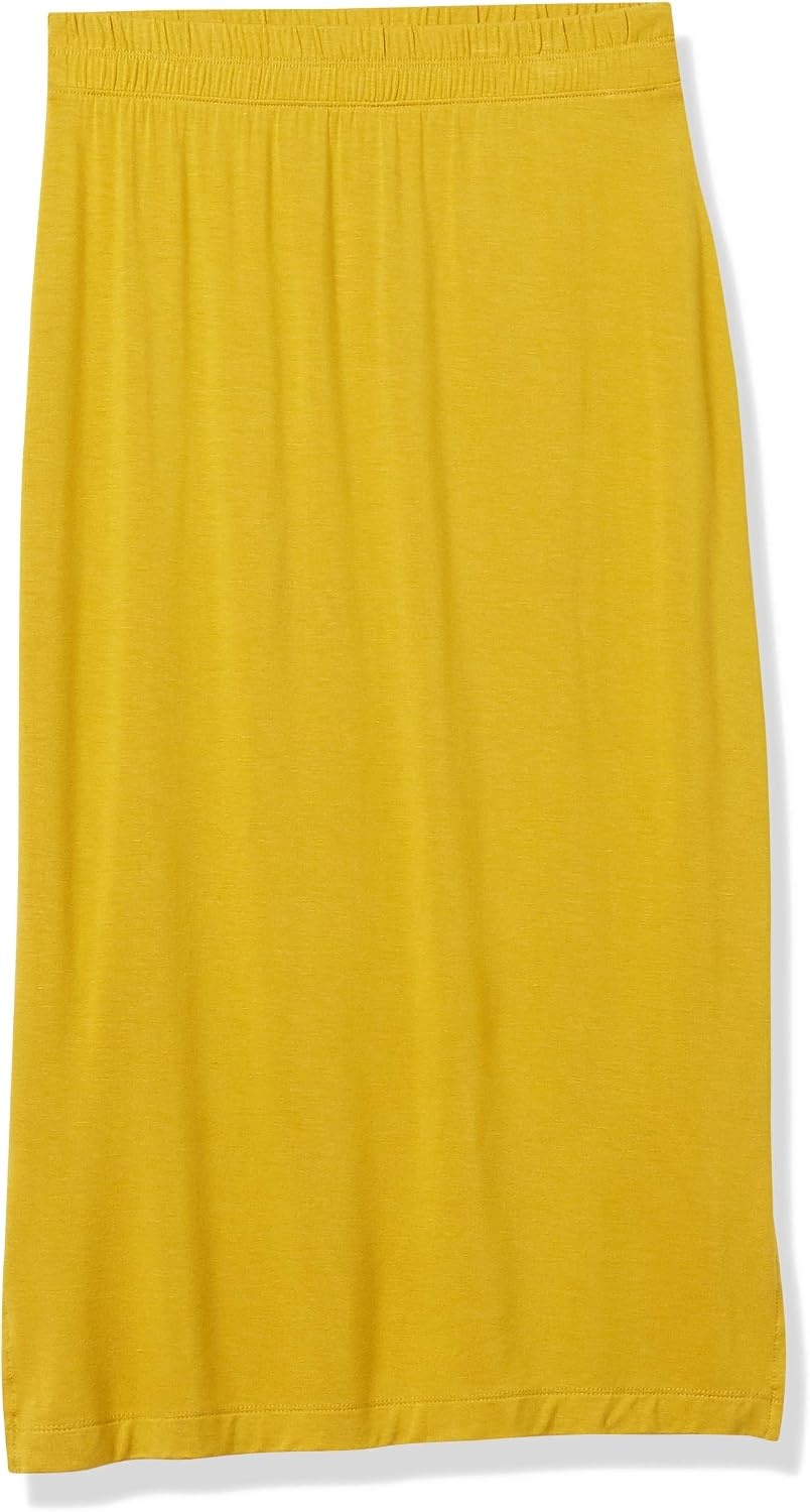 image:imageAmazon Essentials Womens PullOn Knit Midi Skirt with Elastic Waist SlitsDark Yellow