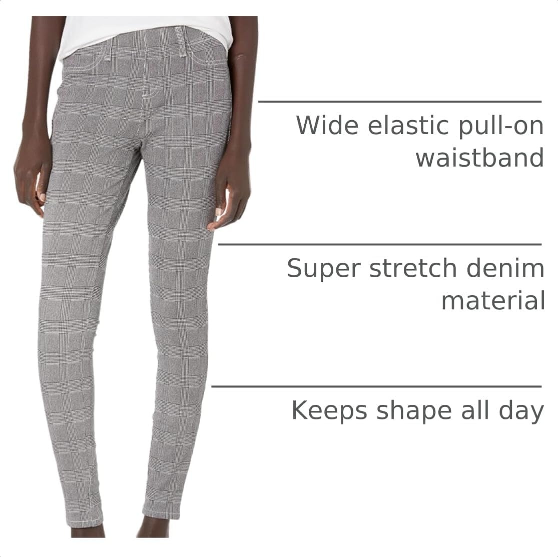 image:imageAmazon Essentials Womens PullOn Mid Rise Stretchy Knit Jegging Available in Plus SizeBlack Grey Glen Plaid