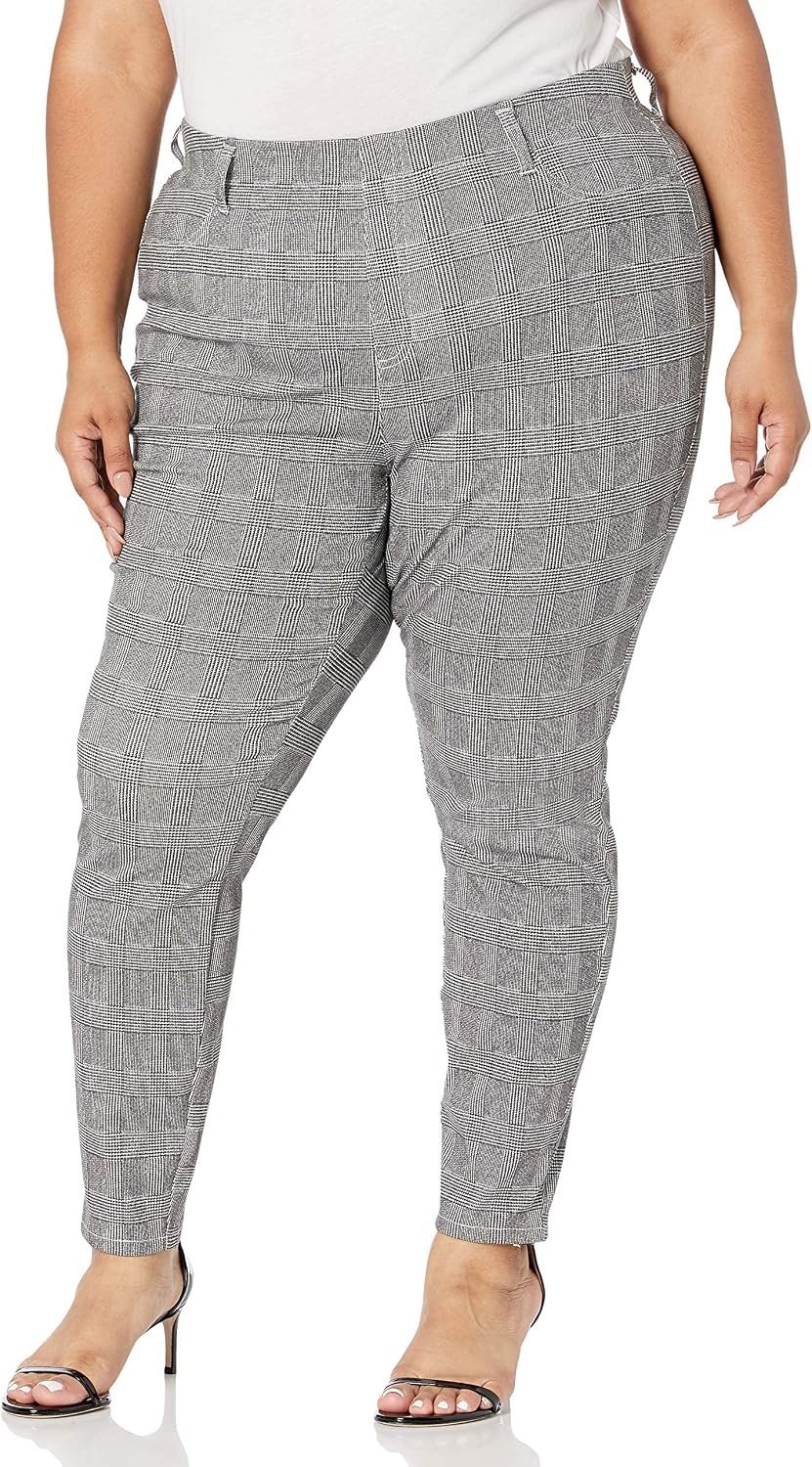 image:imageAmazon Essentials Womens PullOn Mid Rise Stretchy Knit Jegging Available in Plus SizeBlack Grey Glen Plaid