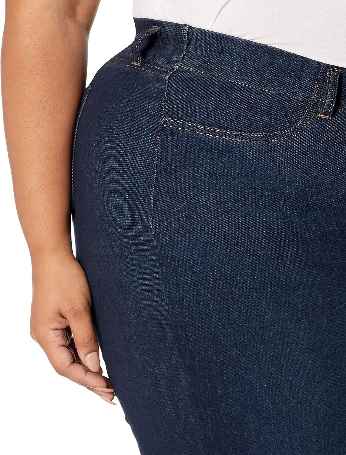 image:imageAmazon Essentials Womens PullOn Mid Rise Stretchy Knit Jegging Available in Plus SizeDark Wash