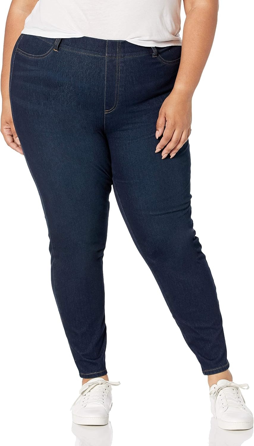 image:imageAmazon Essentials Womens PullOn Mid Rise Stretchy Knit Jegging Available in Plus SizeDark Wash