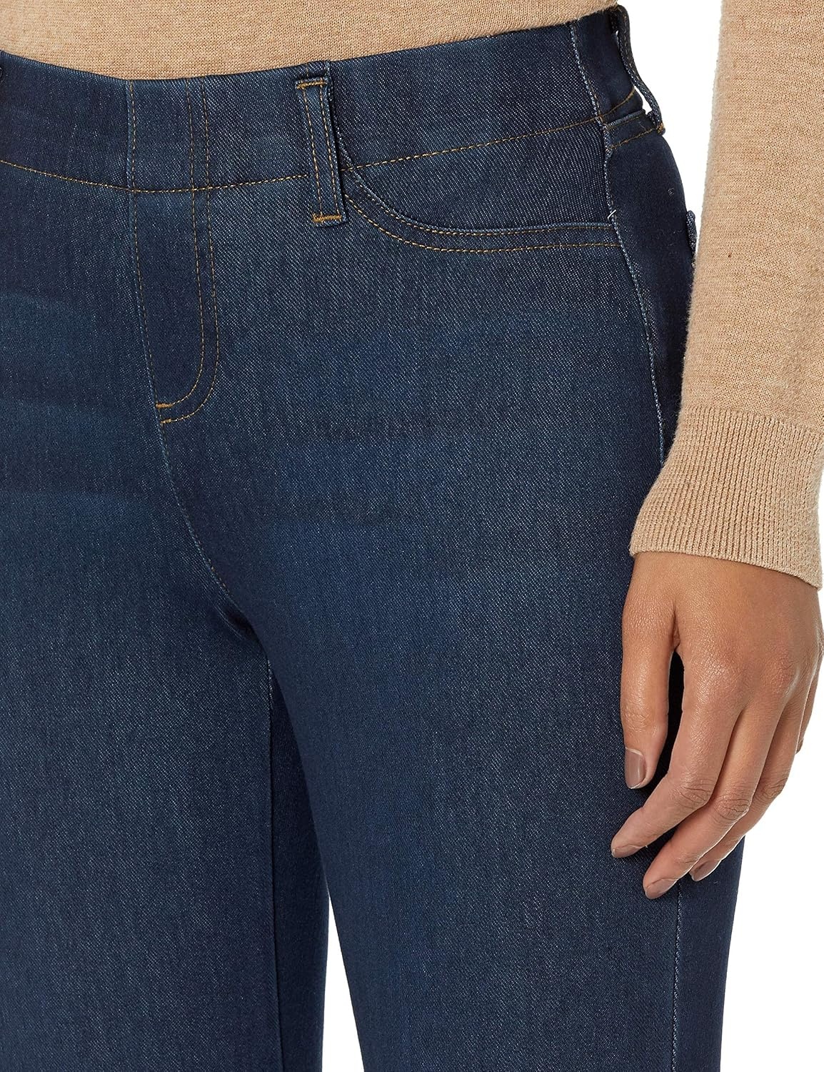 image:imageAmazon Essentials Womens PullOn Mid Rise Stretchy Knit Jegging Available in Plus SizeDark Wash
