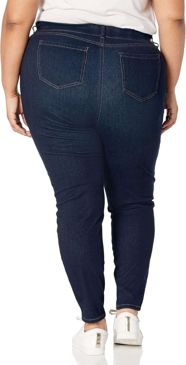 image:imageAmazon Essentials Womens PullOn Mid Rise Stretchy Knit Jegging Available in Plus SizeDark Wash