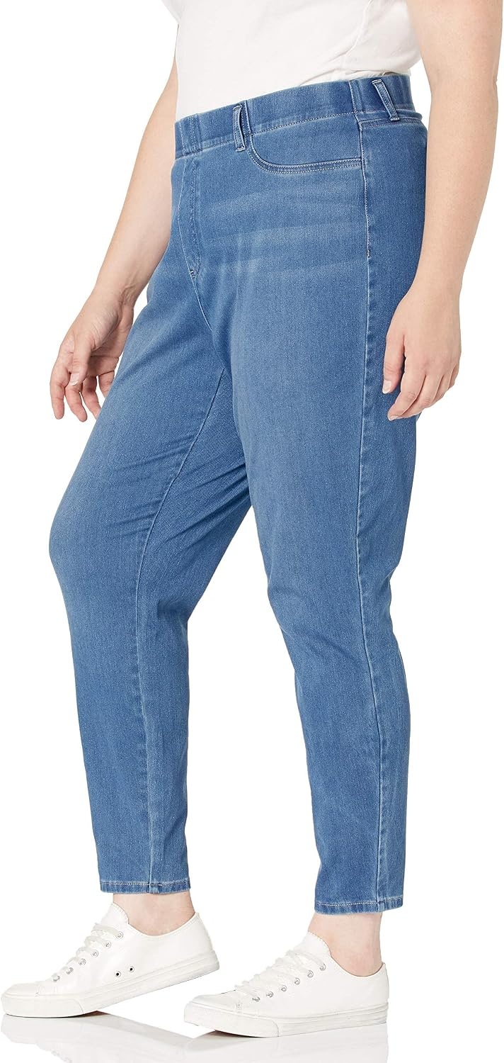 image:imageAmazon Essentials Womens PullOn Mid Rise Stretchy Knit Jegging Available in Plus SizeLight Wash