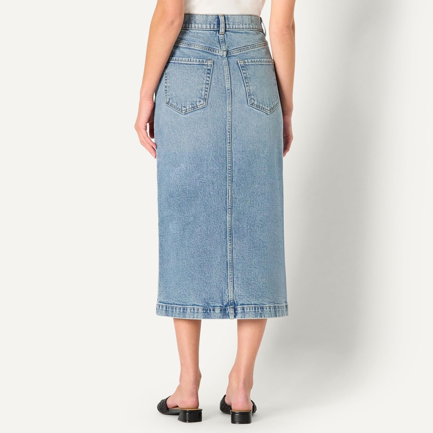 image:imageAmazon Essentials Womens RegularFit HighRise Long Jean Skirt with Slight Aline Silhouette 5 Pocket StylingAuthentic Medium Wash