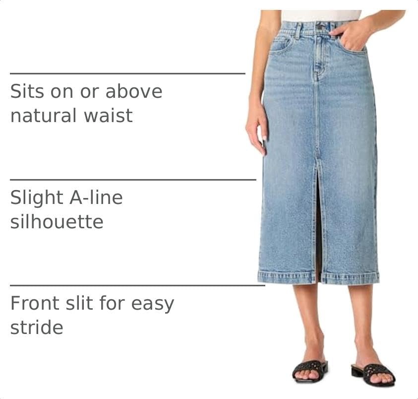 image:imageAmazon Essentials Womens RegularFit HighRise Long Jean Skirt with Slight Aline Silhouette 5 Pocket StylingAuthentic Medium Wash