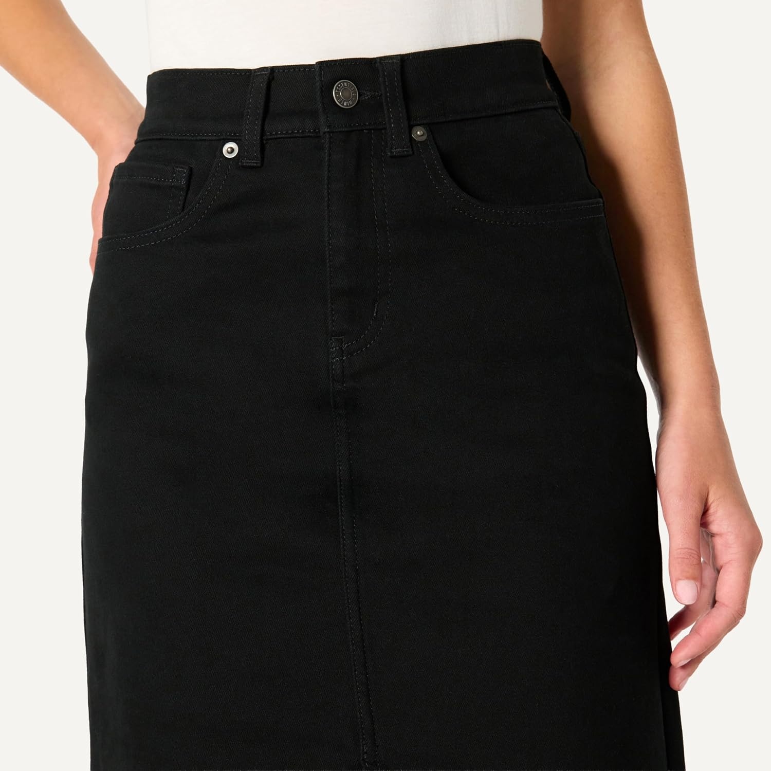 image:imageAmazon Essentials Womens RegularFit HighRise Long Jean Skirt with Slight Aline Silhouette 5 Pocket StylingBlack