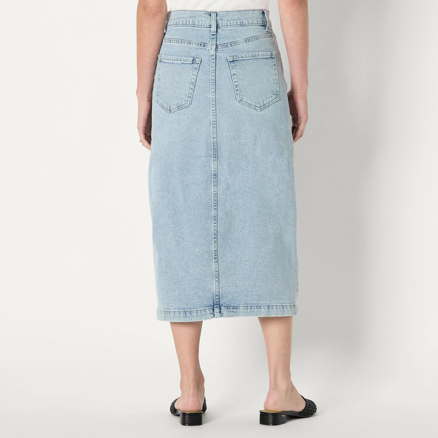 image:imageAmazon Essentials Womens RegularFit HighRise Long Jean Skirt with Slight Aline Silhouette 5 Pocket StylingIced Light Wash