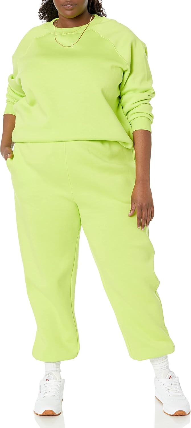 image:imageAmazon Essentials Womens Relaxed Fit Sweatpants Joggers with Elastic Waist Mid Rise Available in Plus SizeLime Green