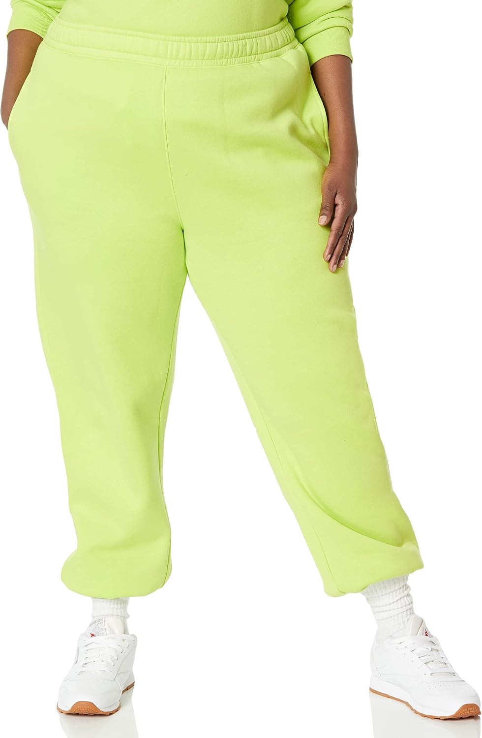 image:imageAmazon Essentials Womens Relaxed Fit Sweatpants Joggers with Elastic Waist Mid Rise Available in Plus SizeLime Green