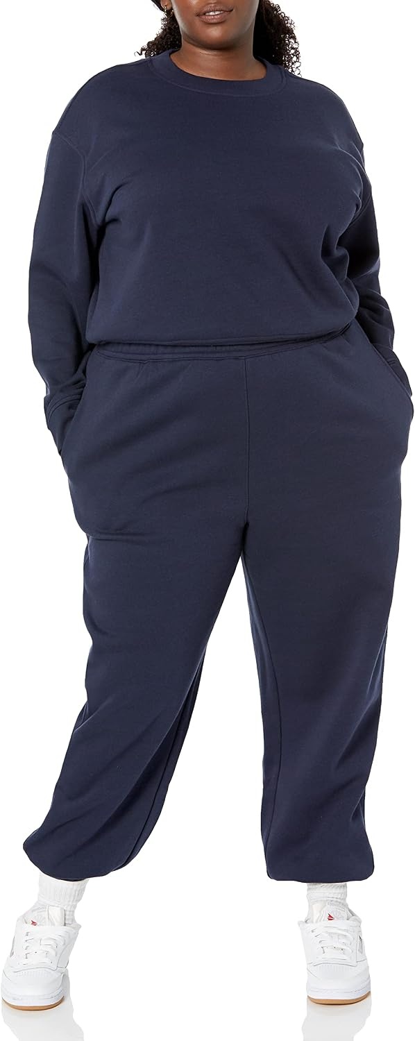 image:imageAmazon Essentials Womens Relaxed Fit Sweatpants Joggers with Elastic Waist Mid Rise Available in Plus SizeNavy