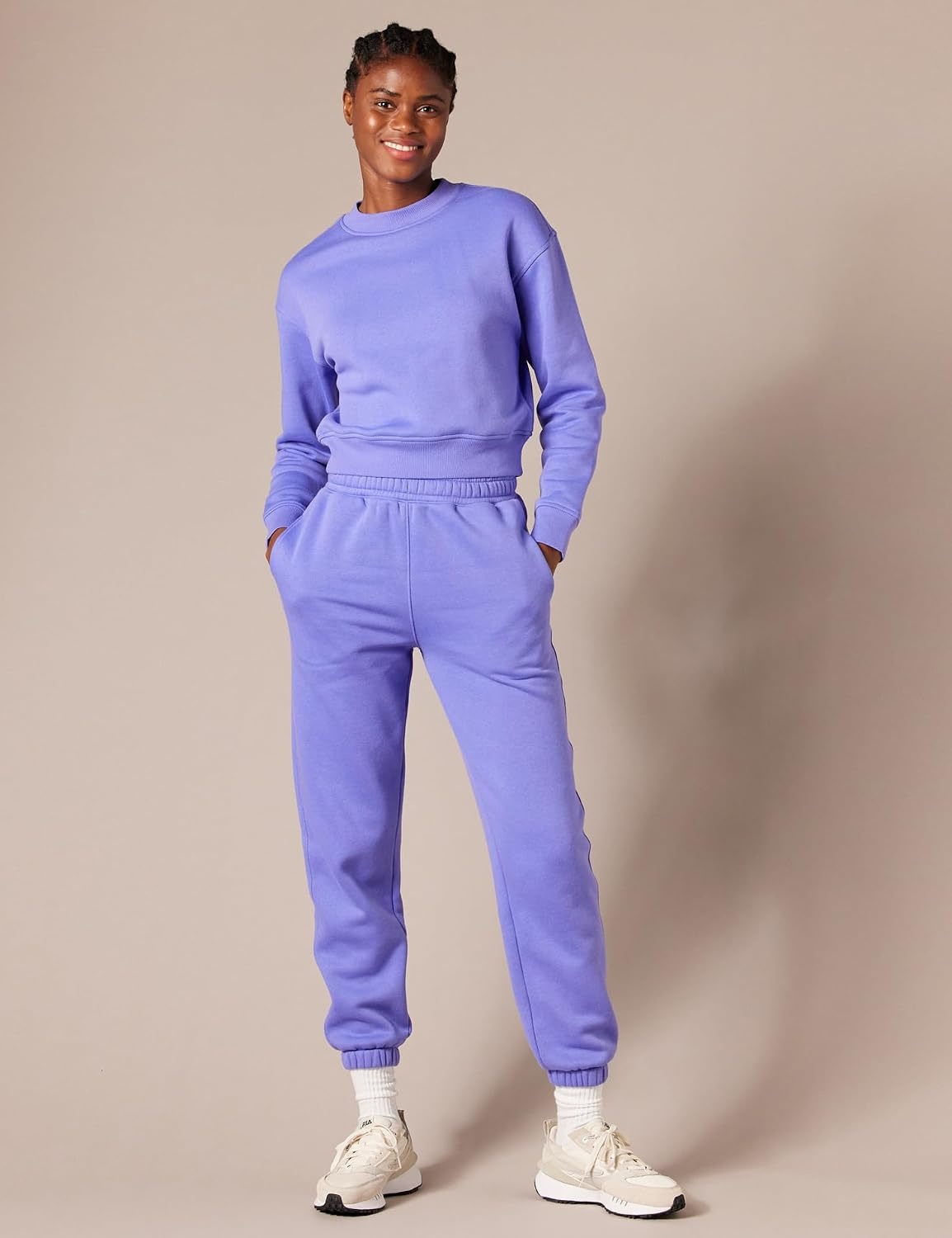 image:imageAmazon Essentials Womens Relaxed Fit Sweatpants Joggers with Elastic Waist Mid Rise Available in Plus SizePurple Blue