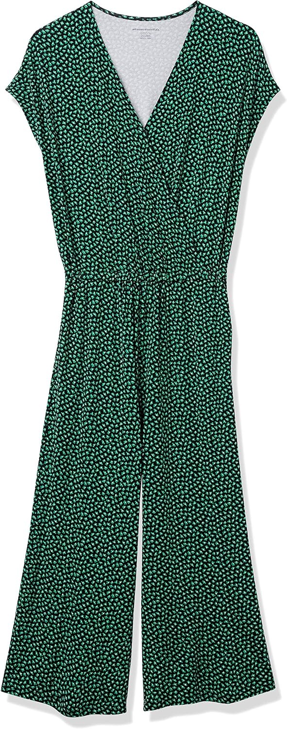 image:imageAmazon Essentials Womens ShortSleeve VNeck Surplice Cropped WideLeg Jumpsuit with Elastic WaistClouds Print