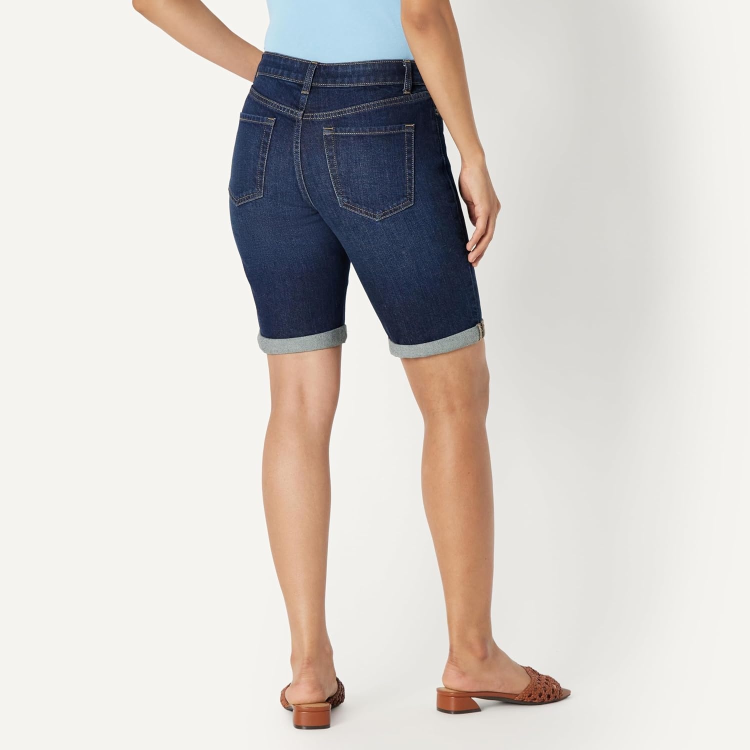 image:imageAmazon Essentials Womens Slim Fit Denim Bermuda Shorts with PocketsDark Wash