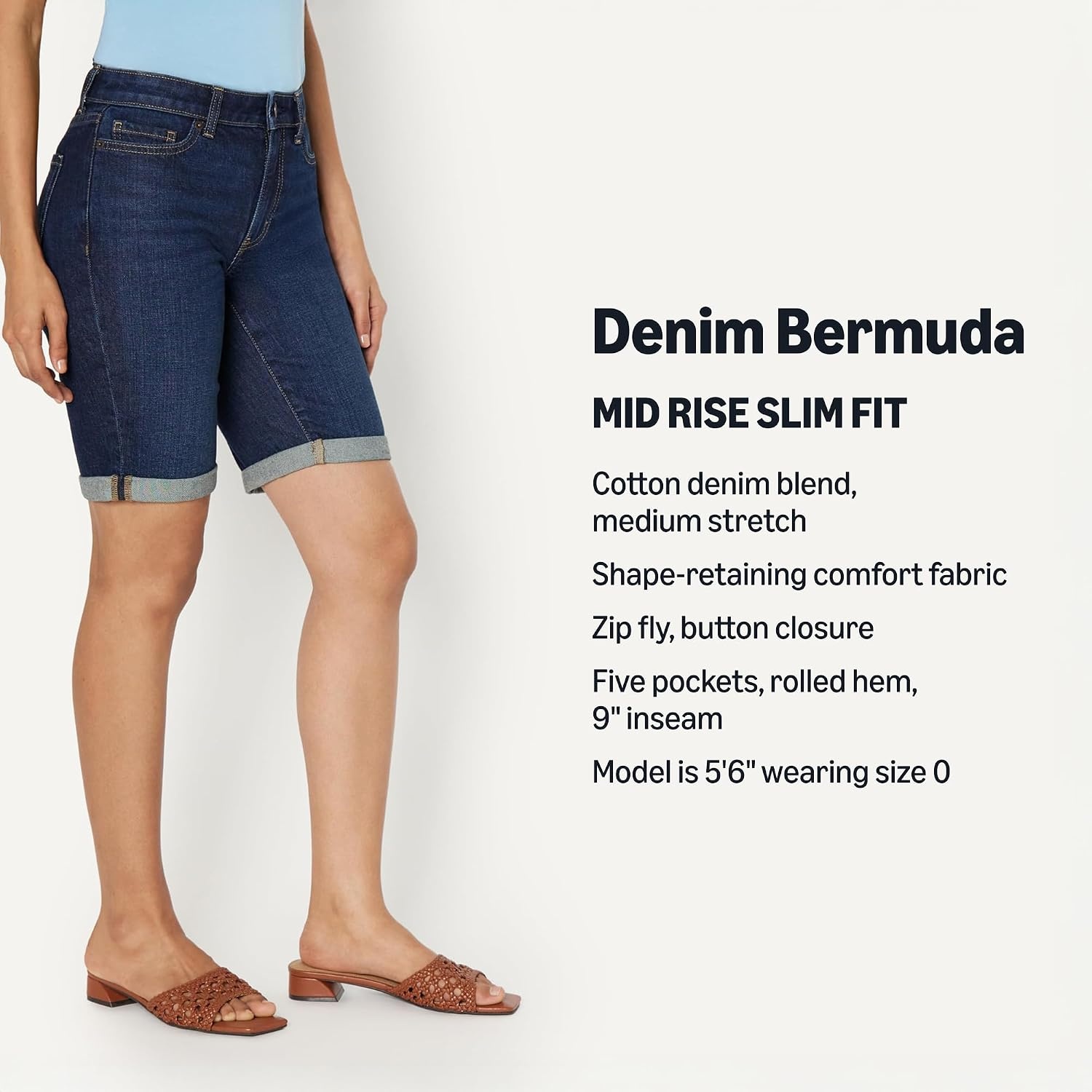 image:imageAmazon Essentials Womens Slim Fit Denim Bermuda Shorts with PocketsDark Wash