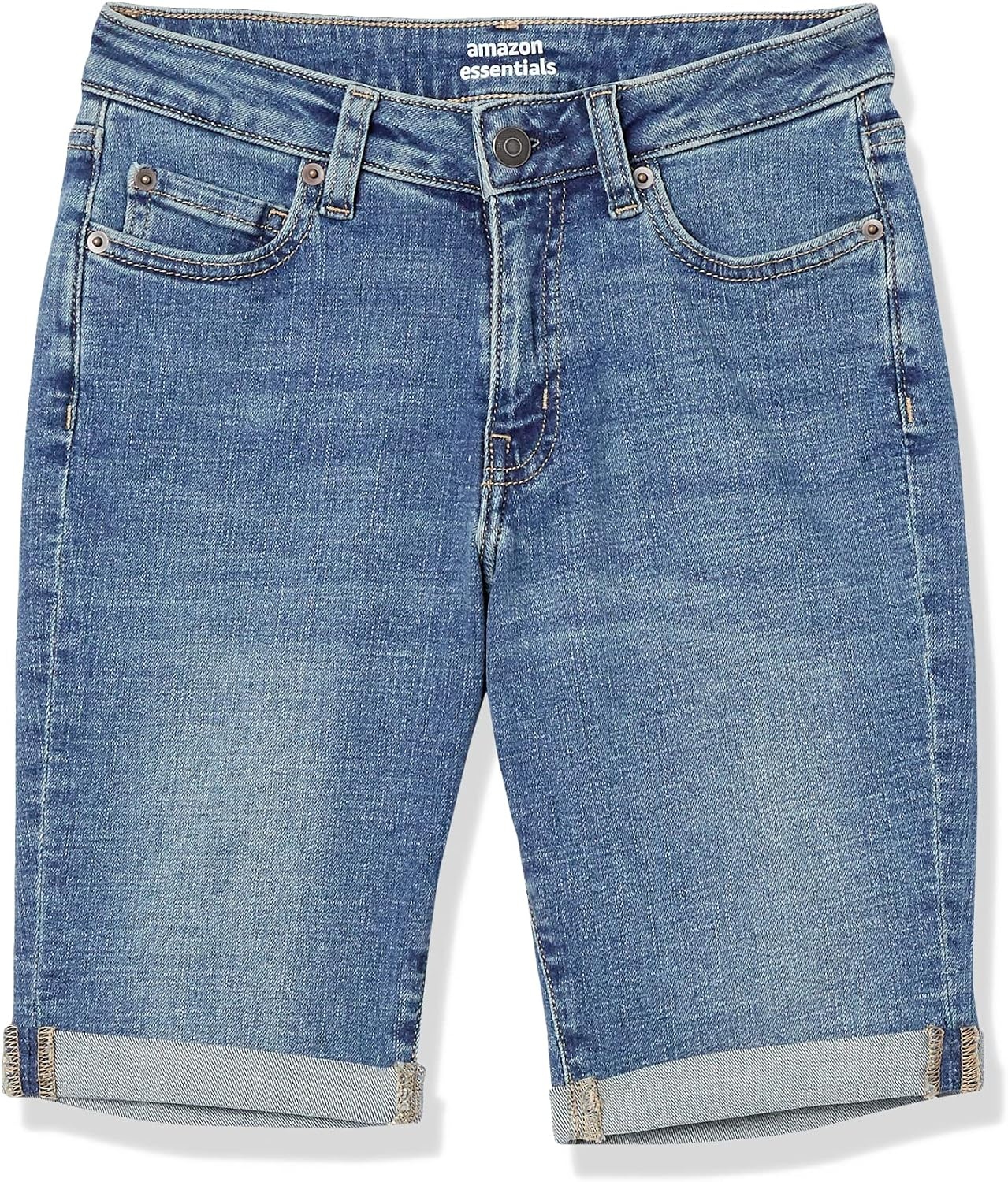 image:imageAmazon Essentials Womens Slim Fit Denim Bermuda Shorts with PocketsMedium Wash