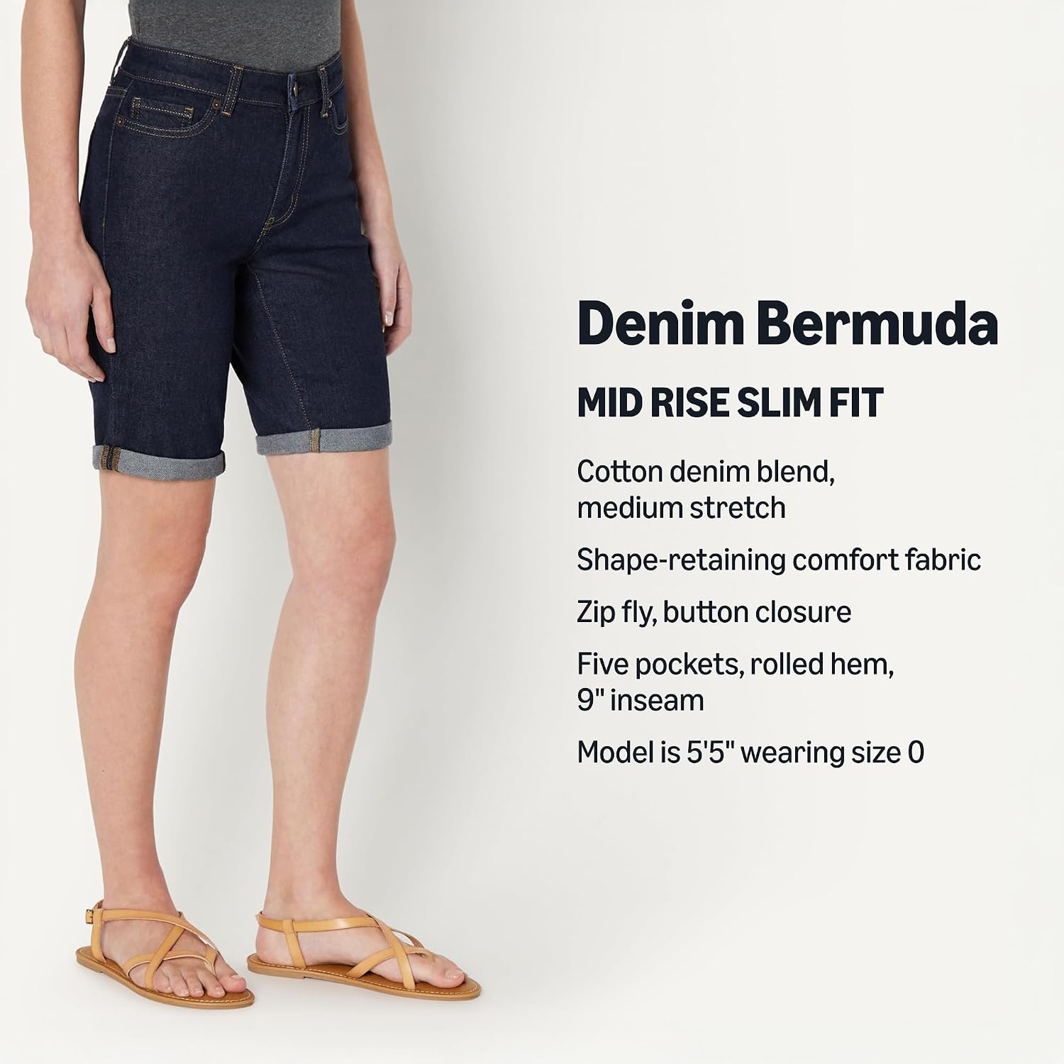 image:imageAmazon Essentials Womens Slim Fit Denim Bermuda Shorts with PocketsRinse