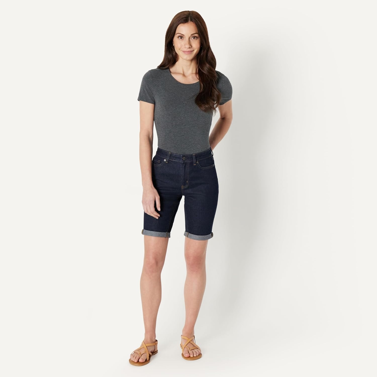 image:imageAmazon Essentials Womens Slim Fit Denim Bermuda Shorts with PocketsRinse