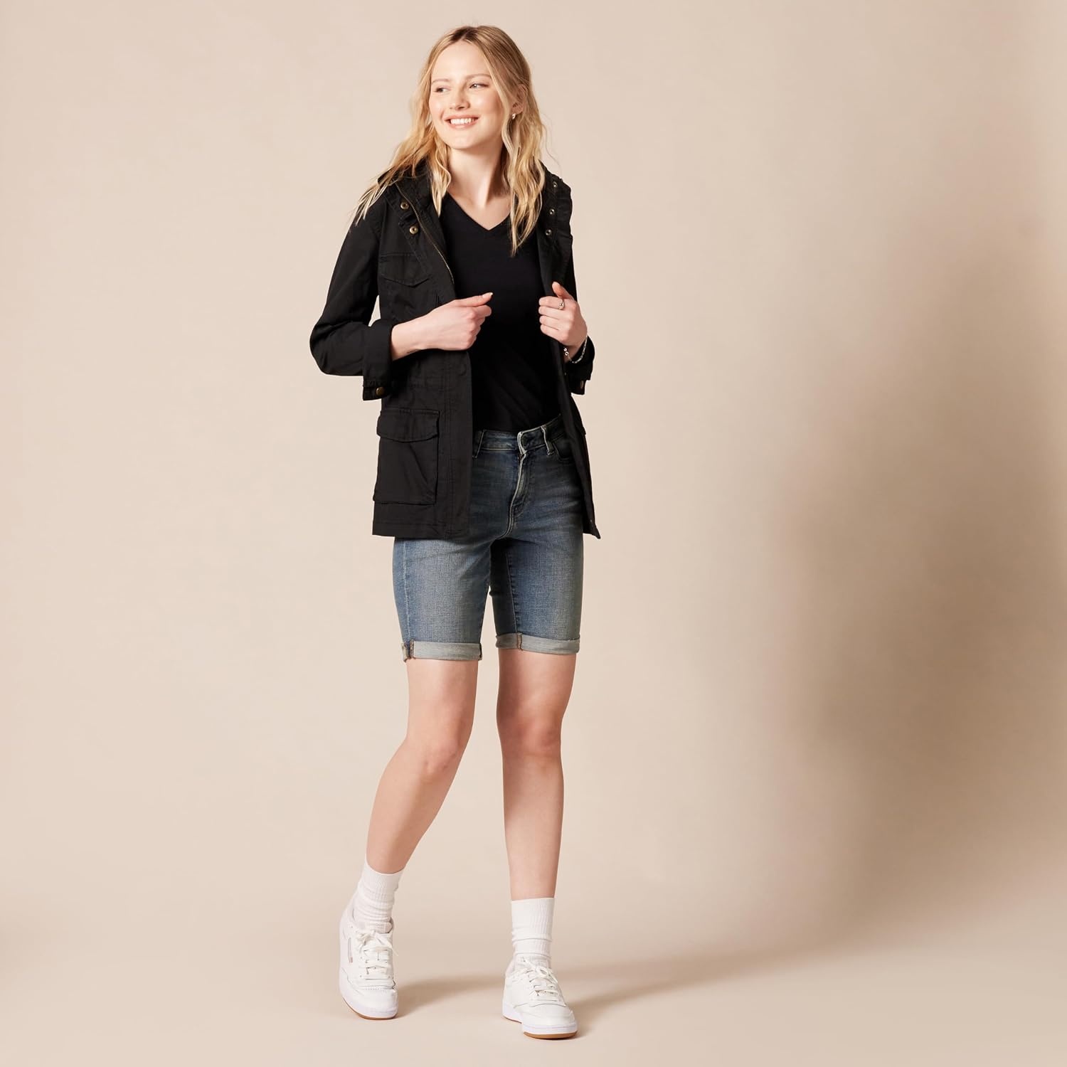 image:imageAmazon Essentials Womens Slim Fit Denim Bermuda Shorts with PocketsVintage Wash