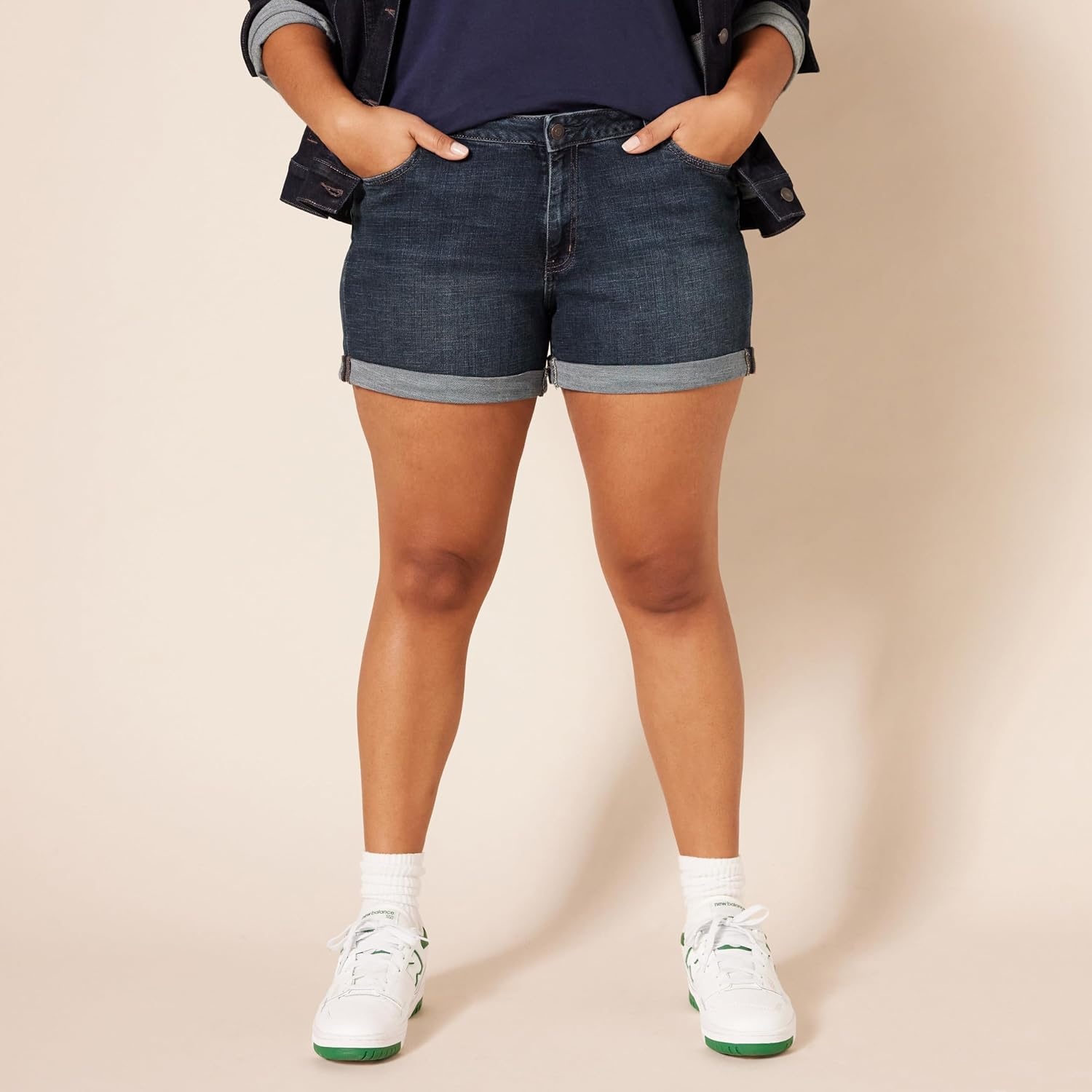 image:imageAmazon Essentials Womens Slim Fit MidRise 4 Denim ShortsDark Wash