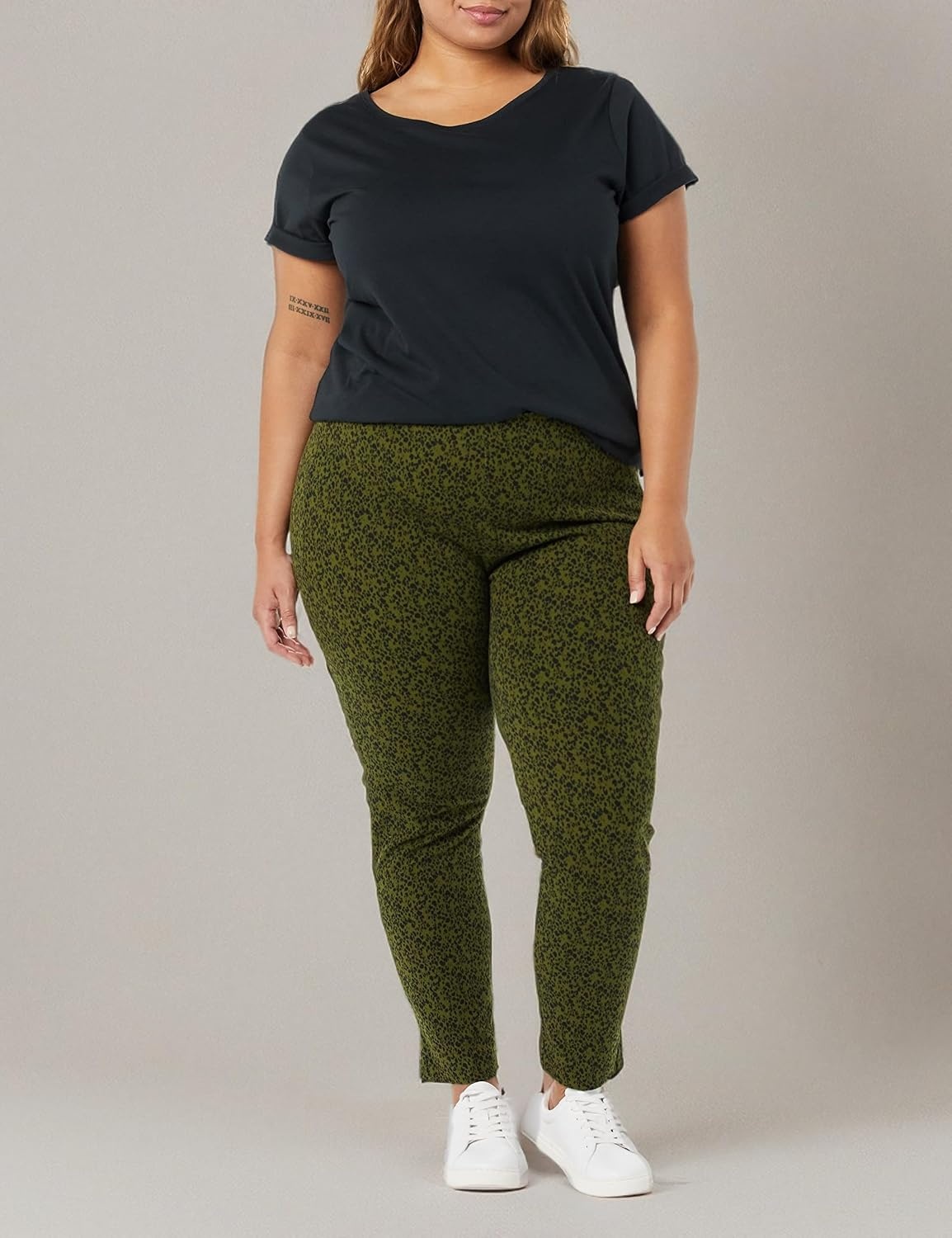 image:imageAmazon Essentials Womens SlimFit BiStretch Side Zip Ankle PantBlack Olive Animal Print