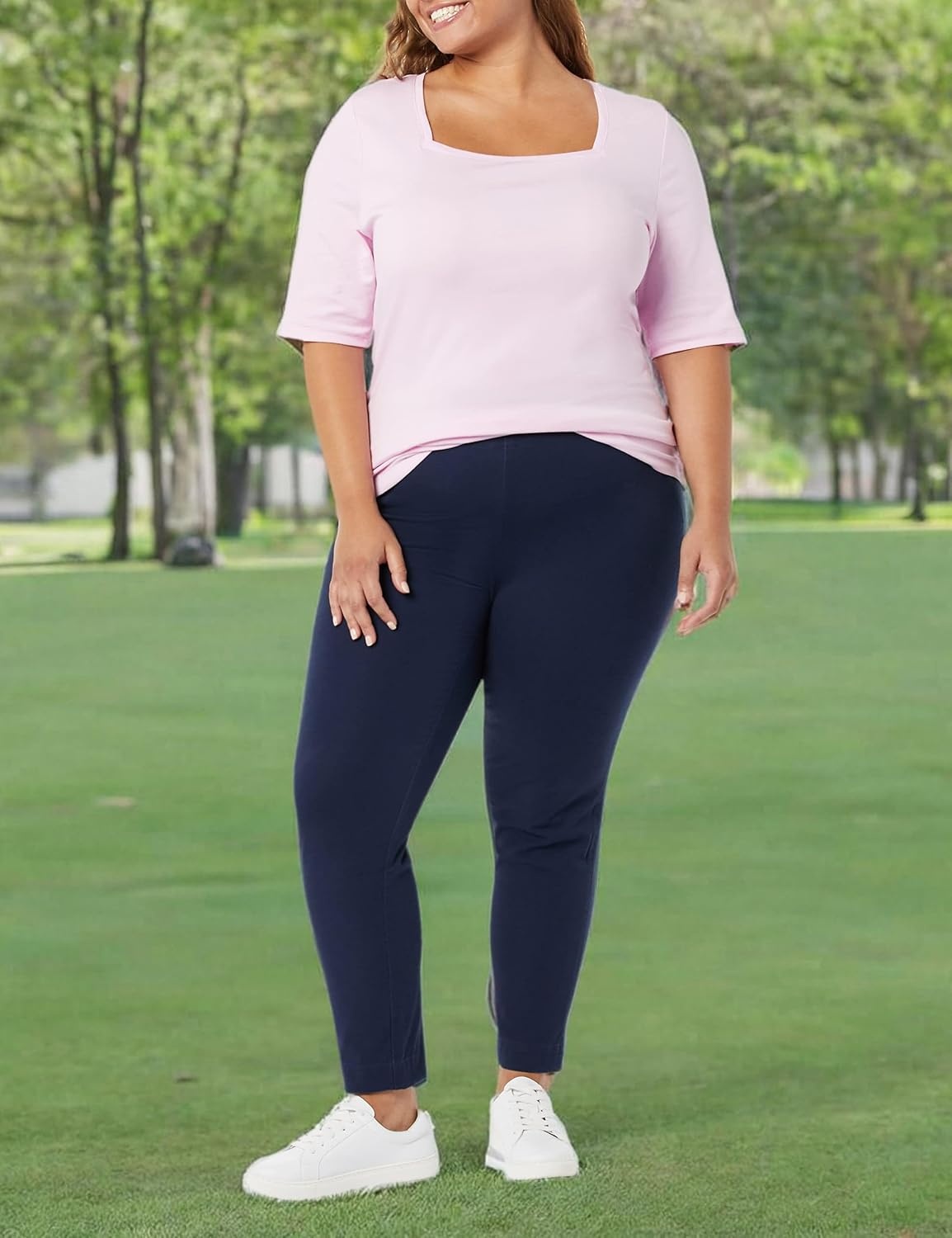 image:imageAmazon Essentials Womens SlimFit BiStretch Side Zip Ankle PantNavy
