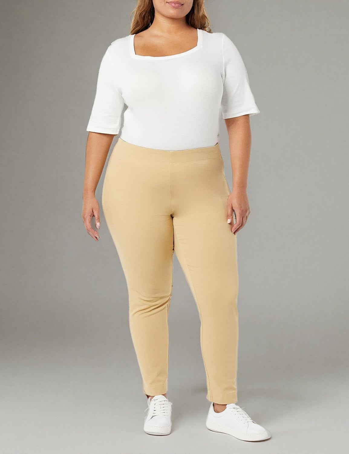 image:imageAmazon Essentials Womens SlimFit BiStretch Side Zip Ankle PantTan