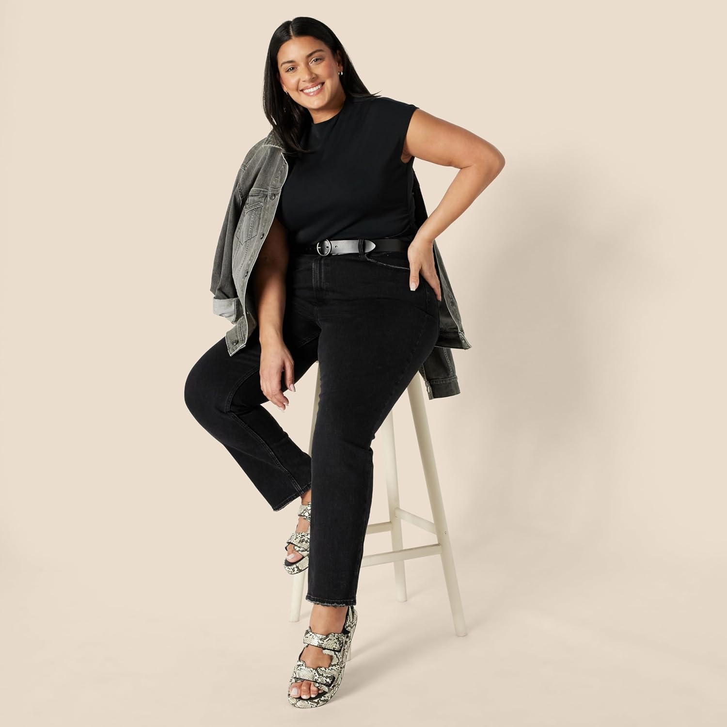 image:imageAmazon Essentials Womens SlimFit ExtendedSleeve Ruched Matte Jersey Top with Mock NeckBlack