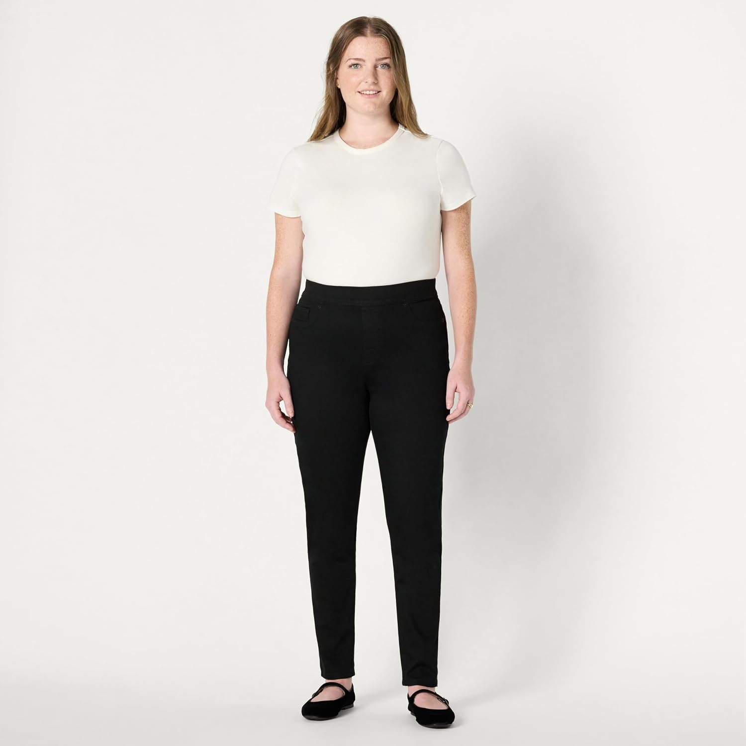 image:imageAmazon Essentials Womens Stretch Denim MidRise PullOn Skinny JeggingBlack