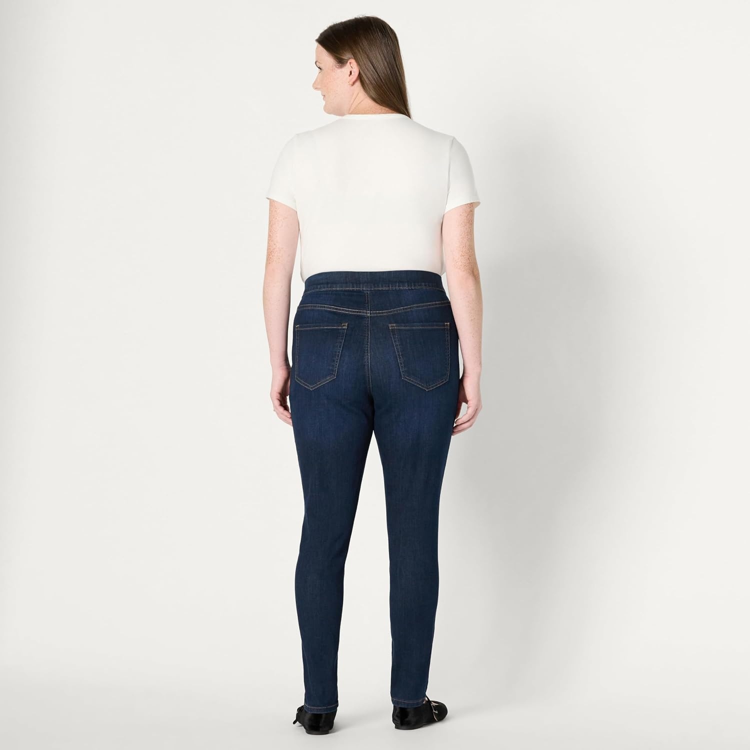image:imageAmazon Essentials Womens Stretch Denim MidRise PullOn Skinny JeggingDark Wash