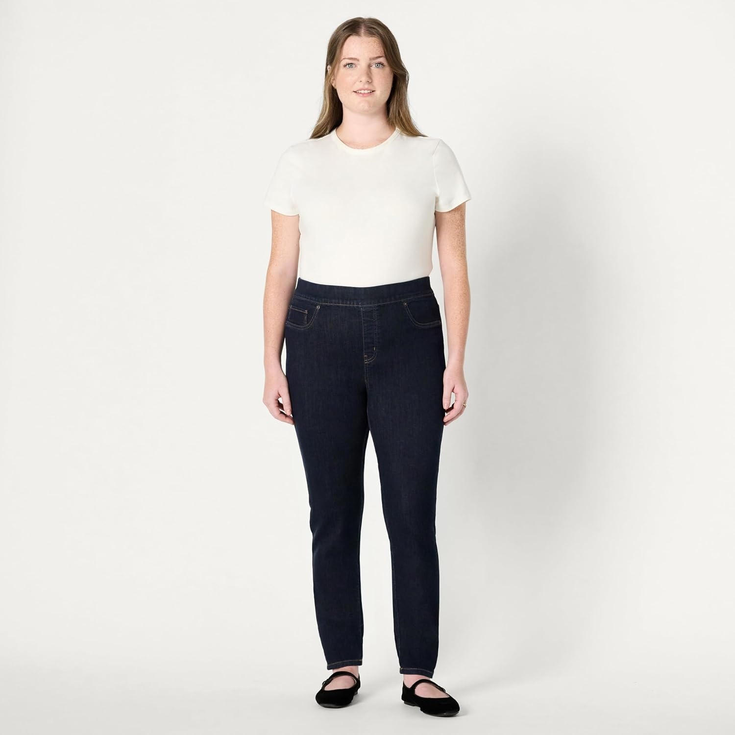 image:imageAmazon Essentials Womens Stretch Denim MidRise PullOn Skinny JeggingRinse