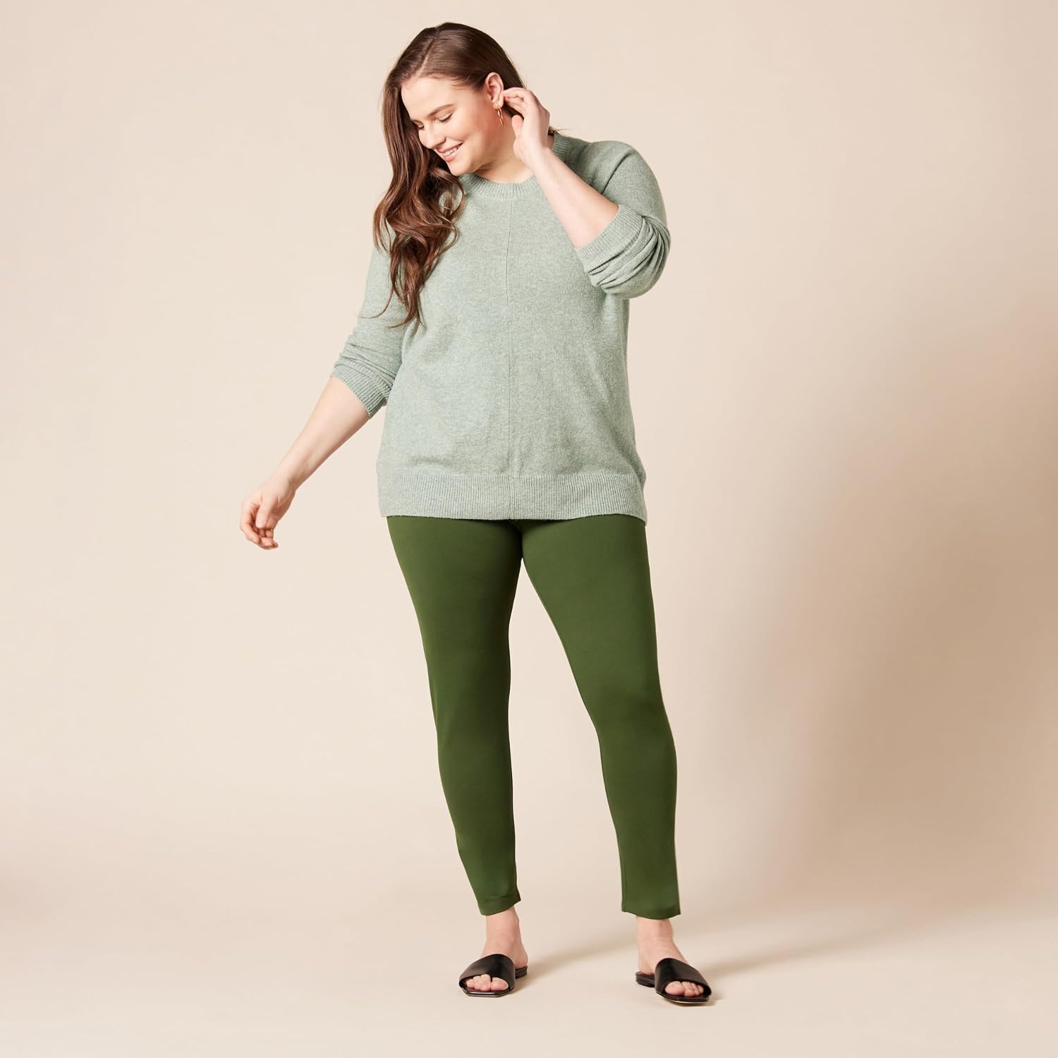 image:imageAmazon Essentials Womens Stretchy Ponte Legging Available in Plus SizeDark Olive
