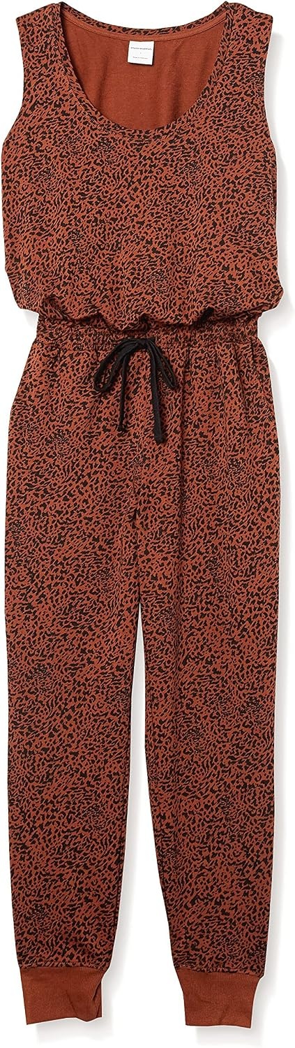 image:imageAmazon Essentials Womens Studio Terry Stretchy Jumpsuit for Exercise Available in Plus SizeBlack Brown Animal Print