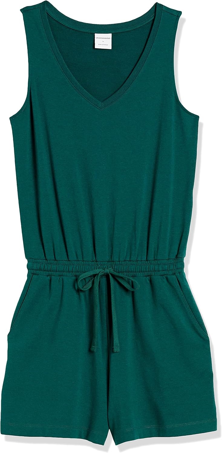 image:imageAmazon Essentials Womens Studio Terry V Neck Romper Stretchy Exercise Loungewear SoftDark Green