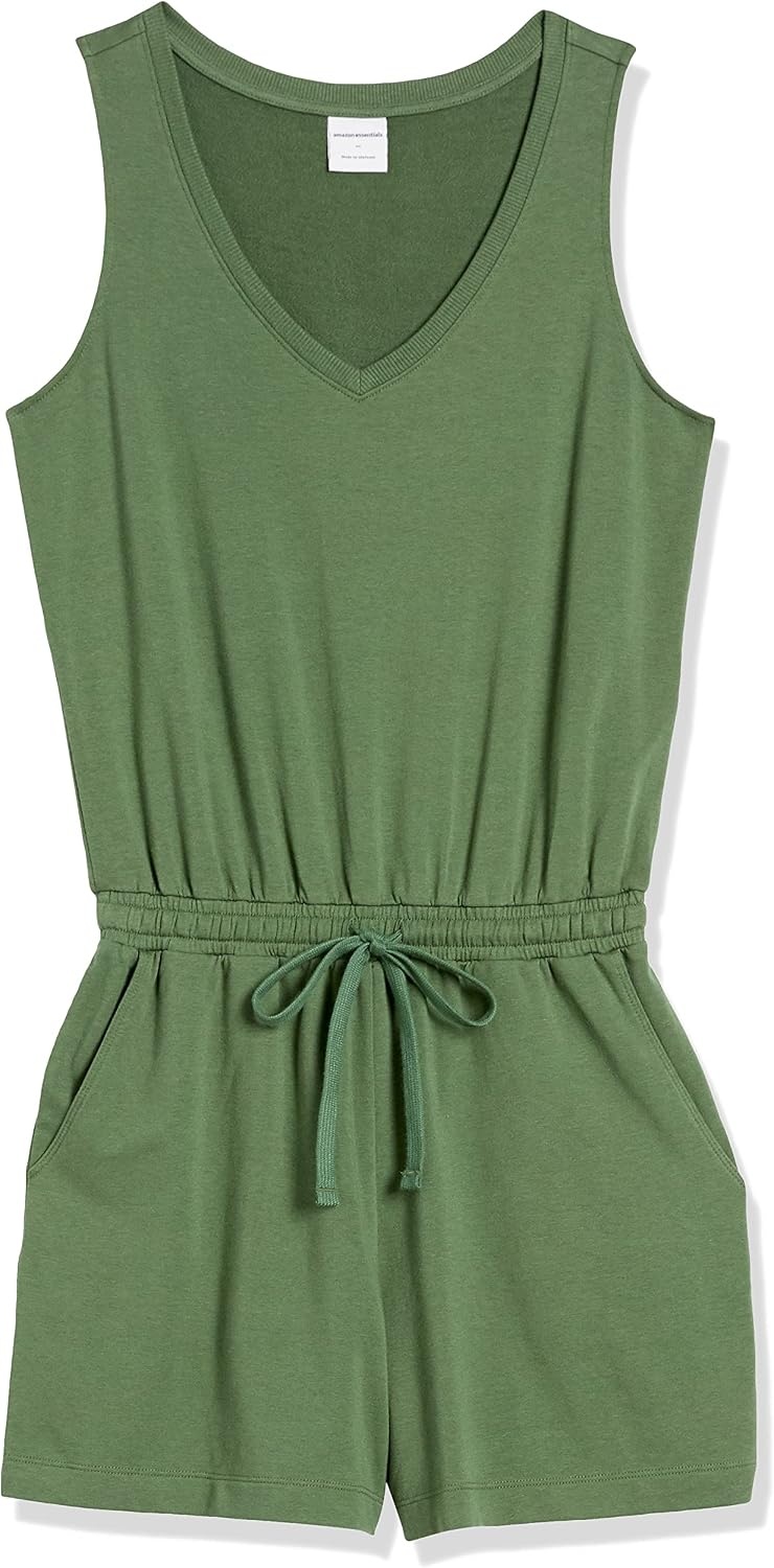image:imageAmazon Essentials Womens Studio Terry V Neck Romper Stretchy Exercise Loungewear SoftMilitary Green