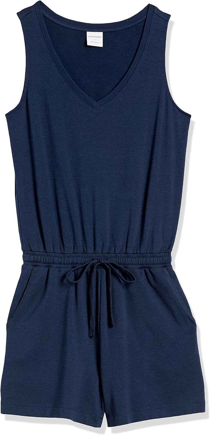 image:imageAmazon Essentials Womens Studio Terry V Neck Romper Stretchy Exercise Loungewear SoftNavy