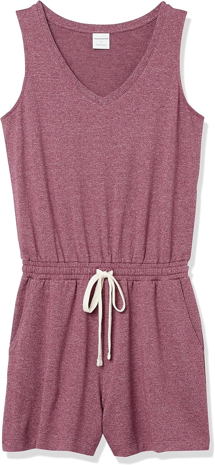 image:imageAmazon Essentials Womens Studio Terry V Neck Romper Stretchy Exercise Loungewear SoftPlum Heather
