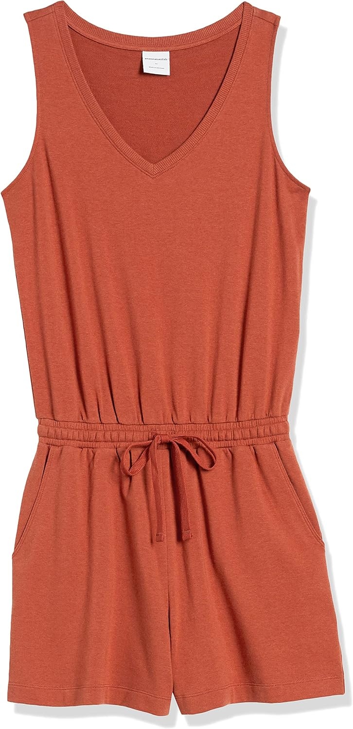 image:imageAmazon Essentials Womens Studio Terry V Neck Romper Stretchy Exercise Loungewear SoftTerracotta