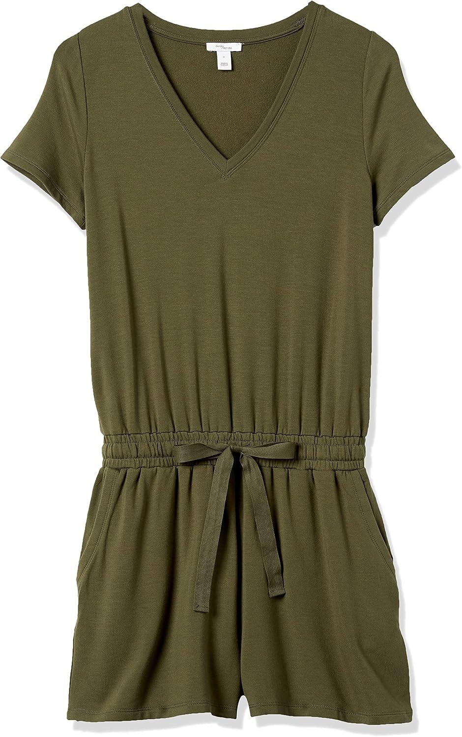 image:imageAmazon Essentials Womens Supersoft Terry ShortSleeve VNeck Romper Previously Daily RitualOlive