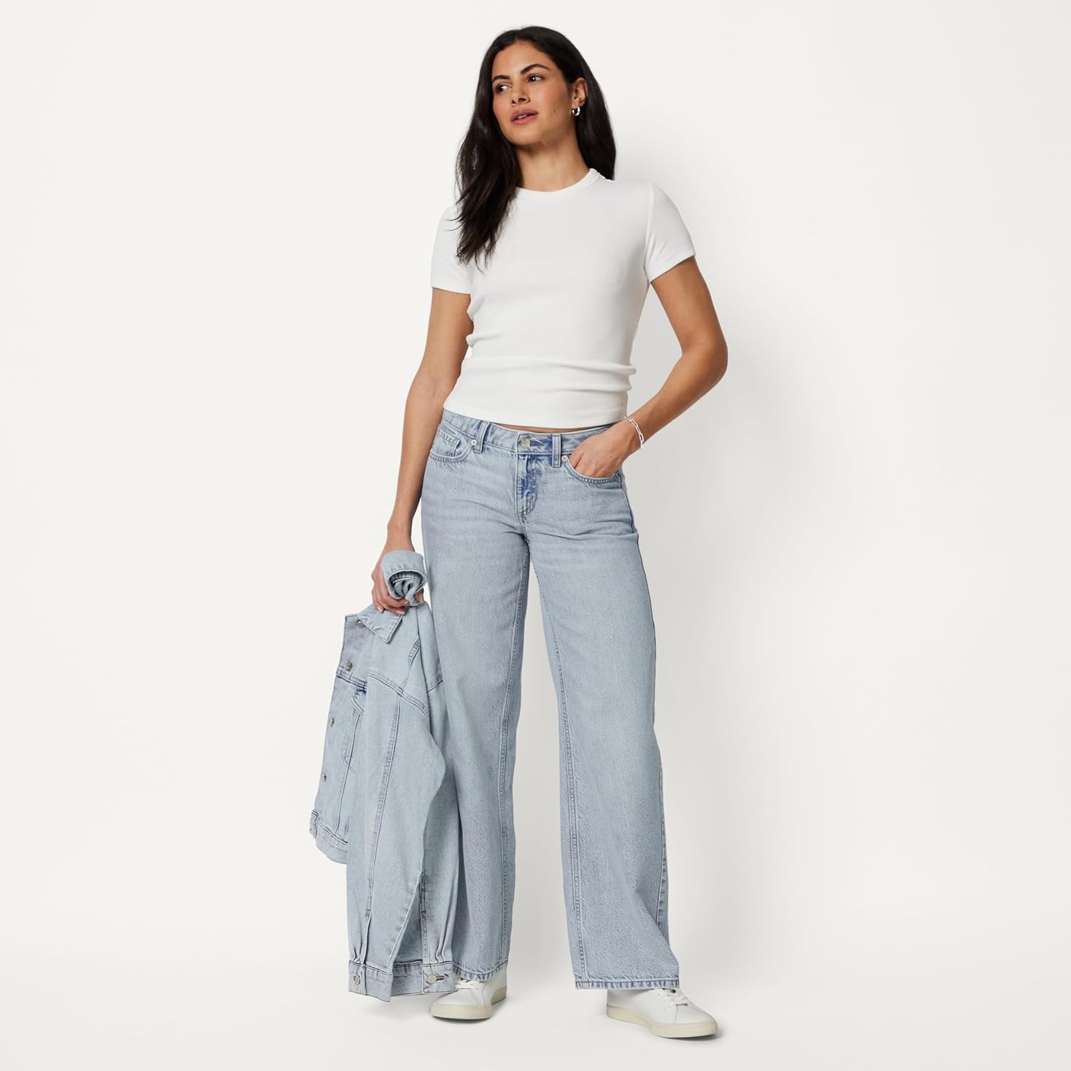 image:imageAmazon Essentials Womens Ultra Soft LowRise Wide Leg JeanTinted Ice Light Wash
