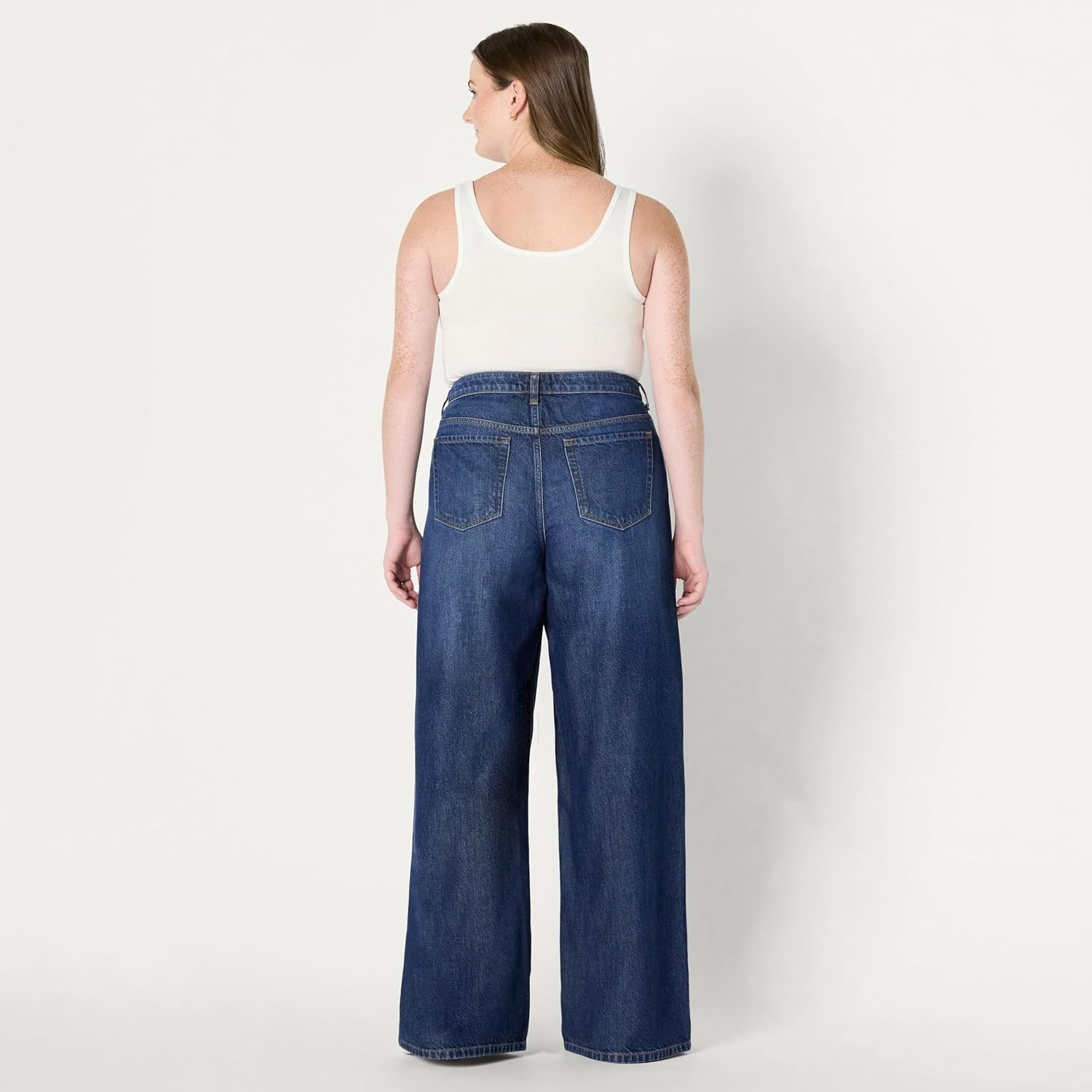 image:imageAmazon Essentials Womens Ultra Soft MidRise Wide Leg JeansDark Shadow Wash