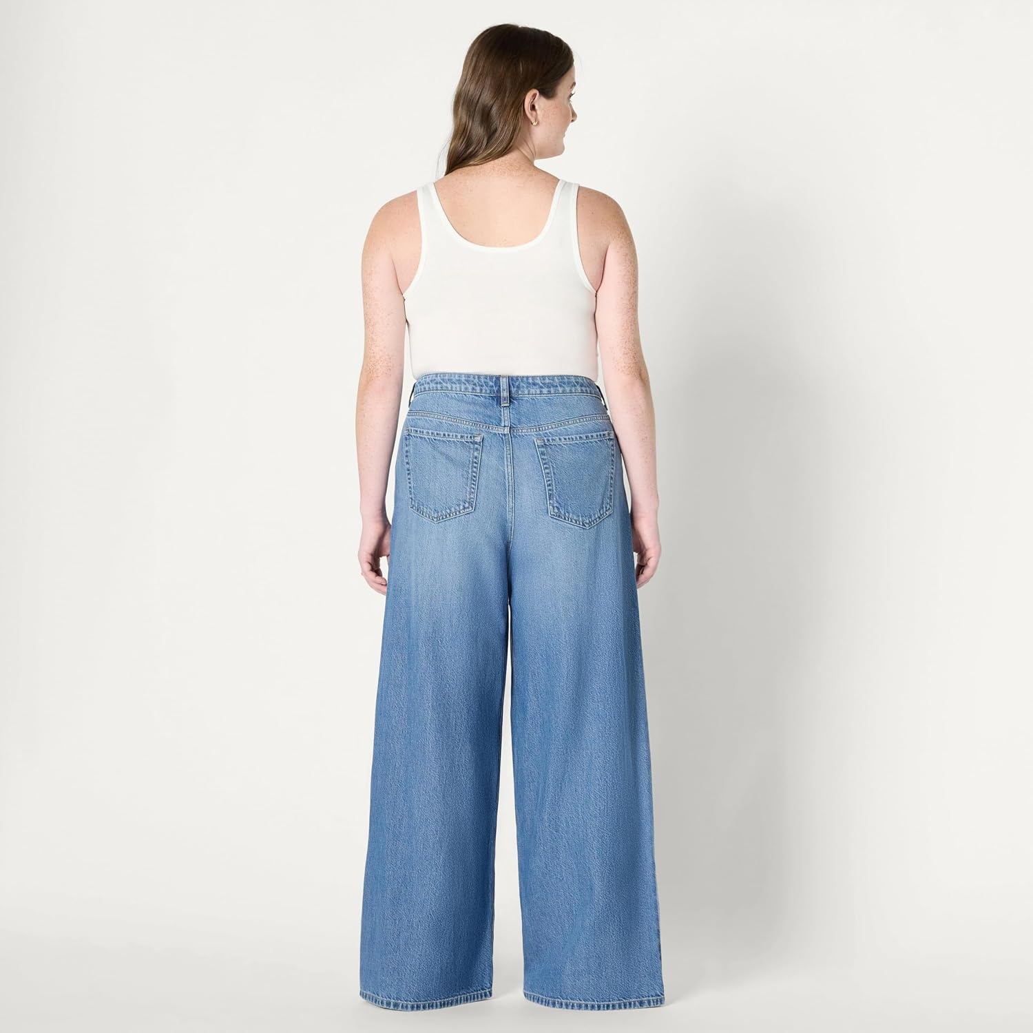 image:imageAmazon Essentials Womens Ultra Soft MidRise Wide Leg JeansSlate Blue Wash