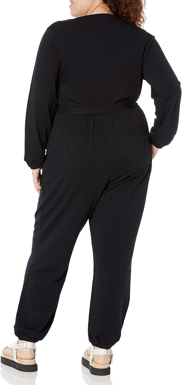 image:imageAmazon Essentials Womens Versatile Knit Surplice Jumpsuit with Sleeves Elastic Waist Available in Plus SizeBlack