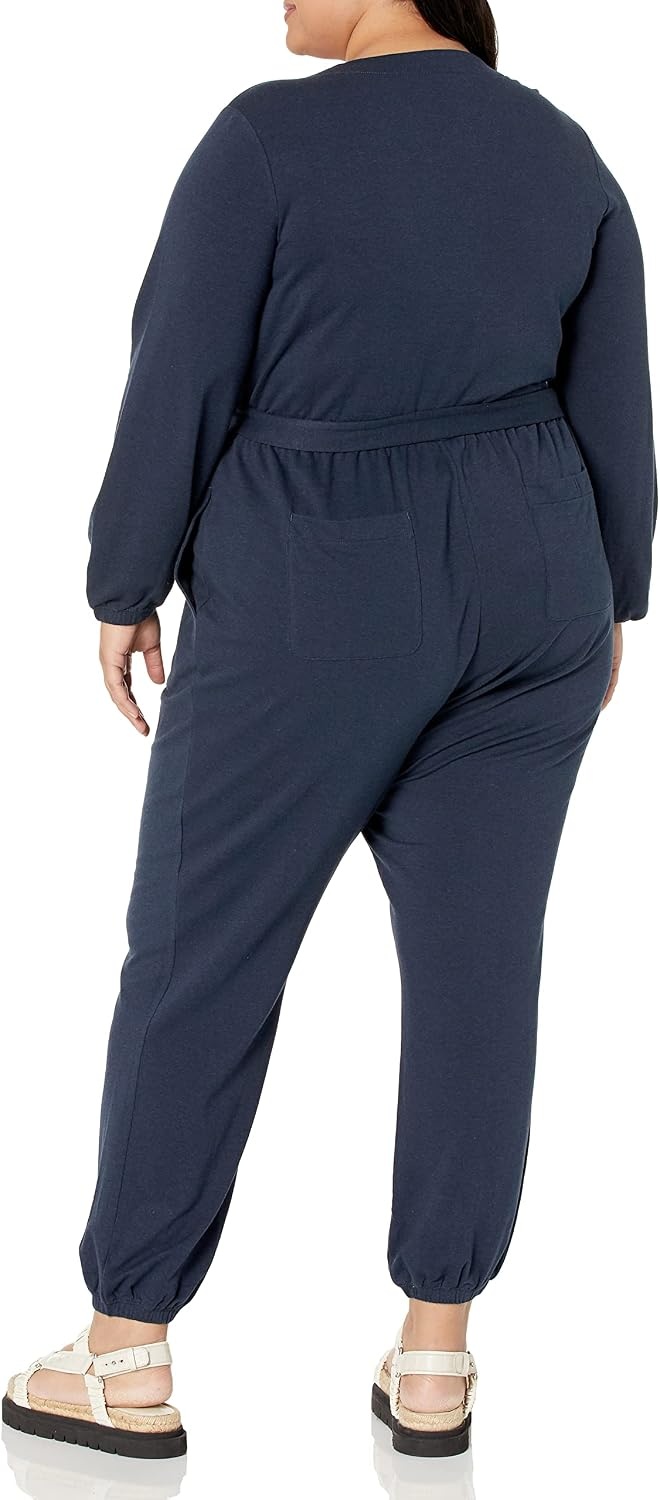 image:imageAmazon Essentials Womens Versatile Knit Surplice Jumpsuit with Sleeves Elastic Waist Available in Plus SizeNavy