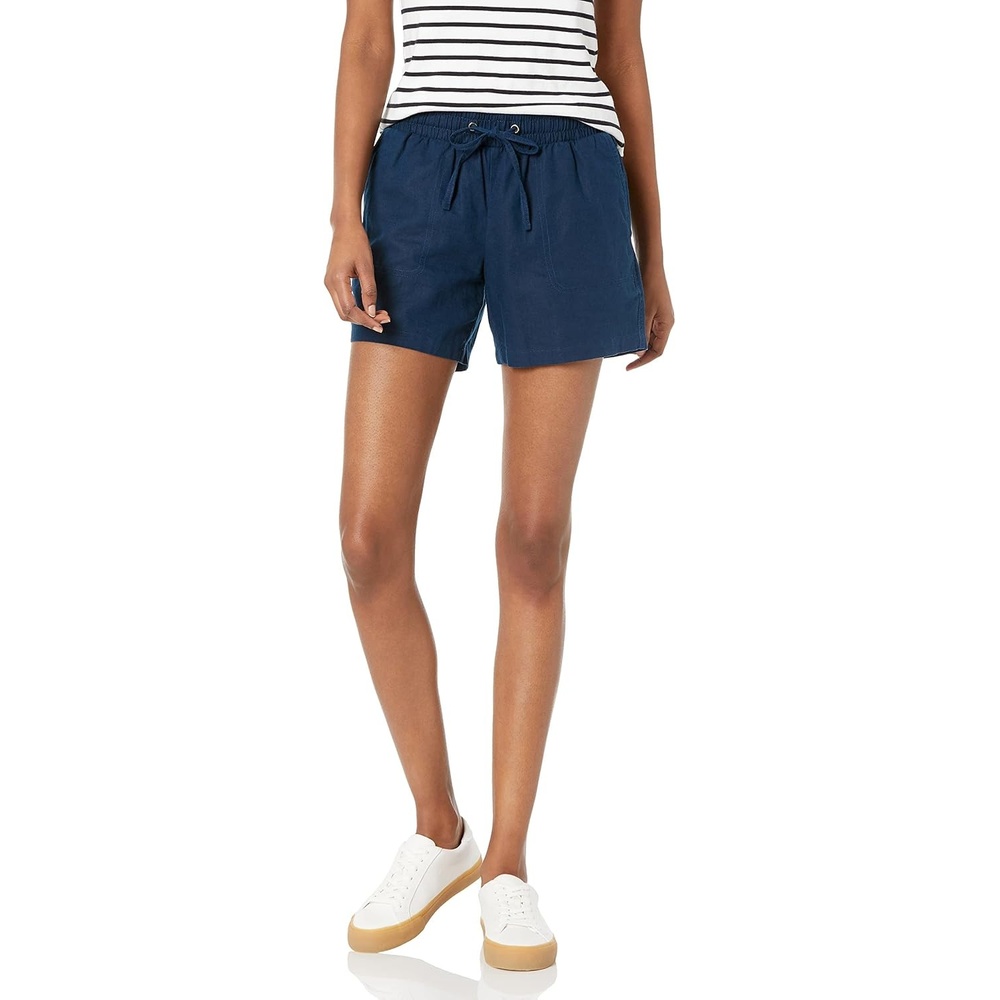 image:imageAmazon Essentials Womens 5 Inseam Drawstring Linen Blend Shorts with Elastic Waist Available in Plus SizeDark Blue